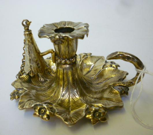 Appraisal: A GEORGE IV GILDED CHAMBERSTICK maker's mark possibly CR or