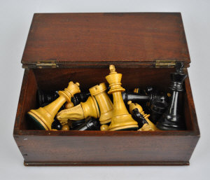 Appraisal: Victorian Staunton style chess set ebony and natural in mahogany