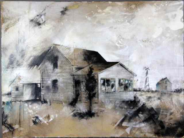 Appraisal: Mixed media painting by Laura GajewskiDepicting farmhouse and windmill paper