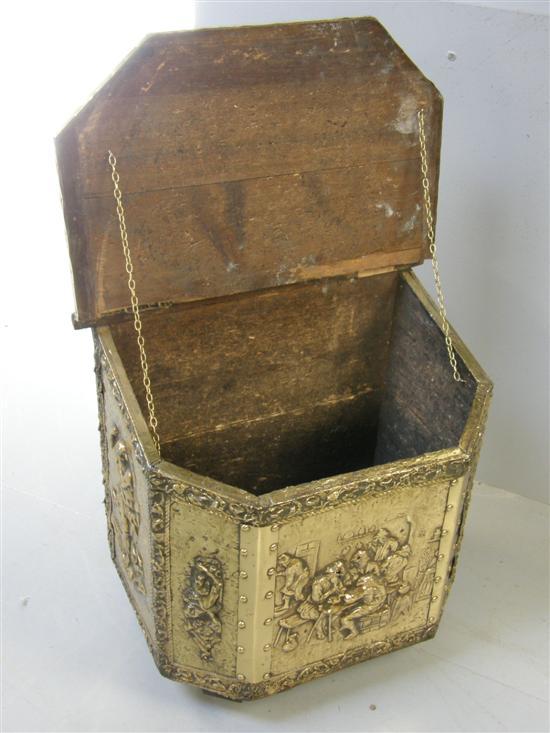 Appraisal: Beaten brass coal box the hinged cover and sides embossed