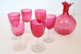 Appraisal: VICTORIAN RUBY GLASS SEVEN PIECE DRINKS SET