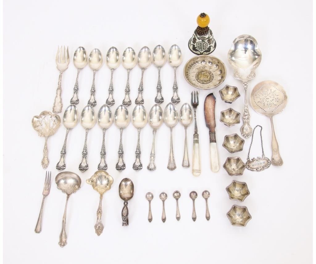 Appraisal: Sterling silver tableware to include spoons salts serving pieces together