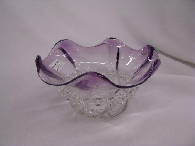 Appraisal: Victorian Art Glass Bowl light amethyst trim floraform