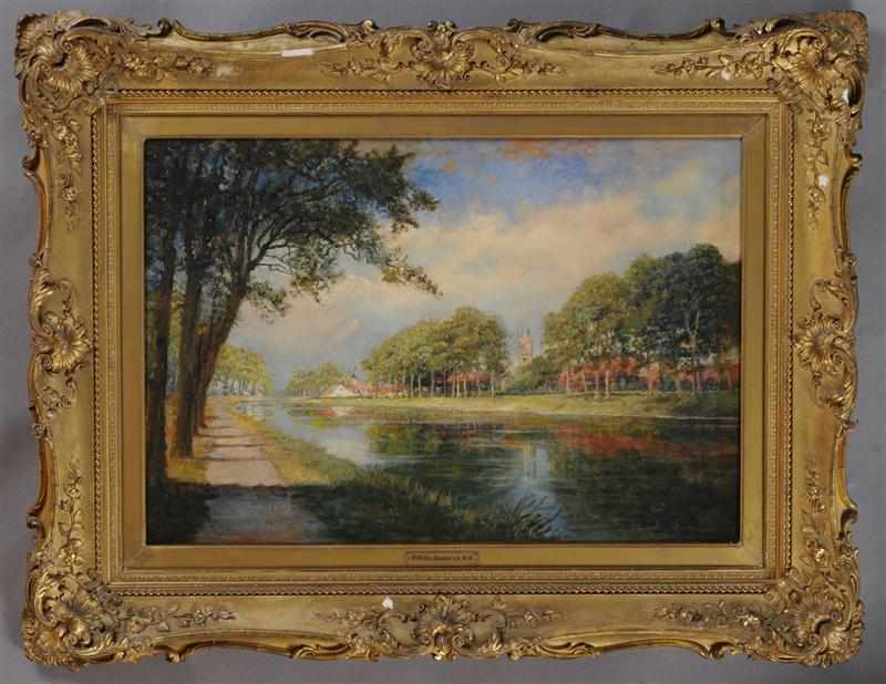 Appraisal: ROBERT W VAN BOSKERCK SUMMER ALONG THE CANAL Oil on