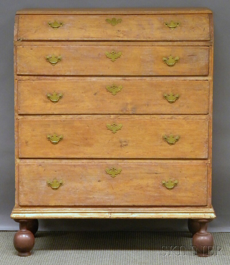 Appraisal: Maple Five-drawer Bureau with Canted Top Drawer raised on shaped