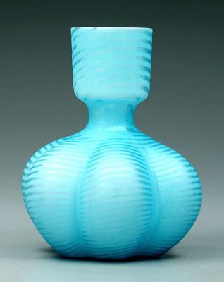 Appraisal: Mother-of-pearl decanter or vase blue satin glass six lobes with