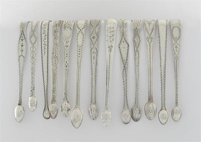 Appraisal: Thirteen various pairs of George III bright-cut sugar tongs some