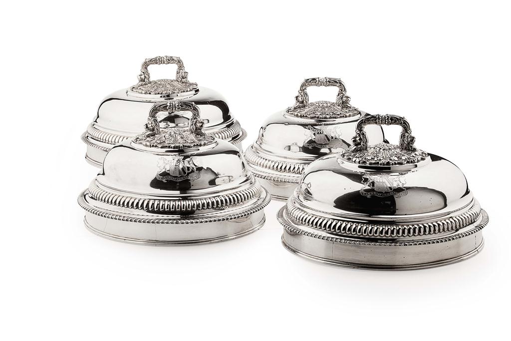 Appraisal: SET OF FOUR GEORGE III SILVER CIRCULAR COVERS SAMUEL HENNELL