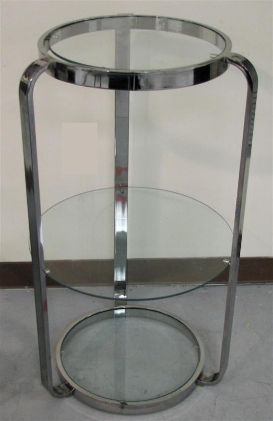 Appraisal: Modern design stand chrome frame supports three round glass shelves