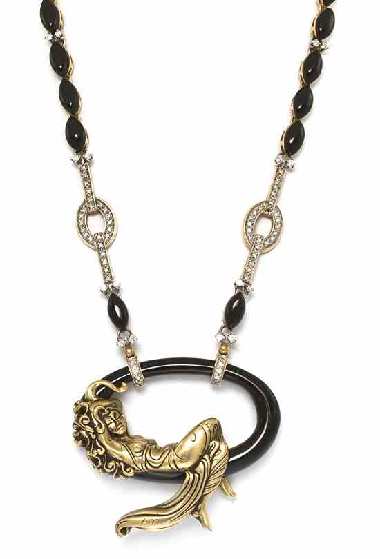 Appraisal: A Karat Yellow Gold Diamond and Onyx Necklace consisting of