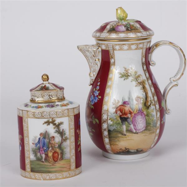 Appraisal: Dresden Panel Richard Klemm hand painted porcelain tea caddy and