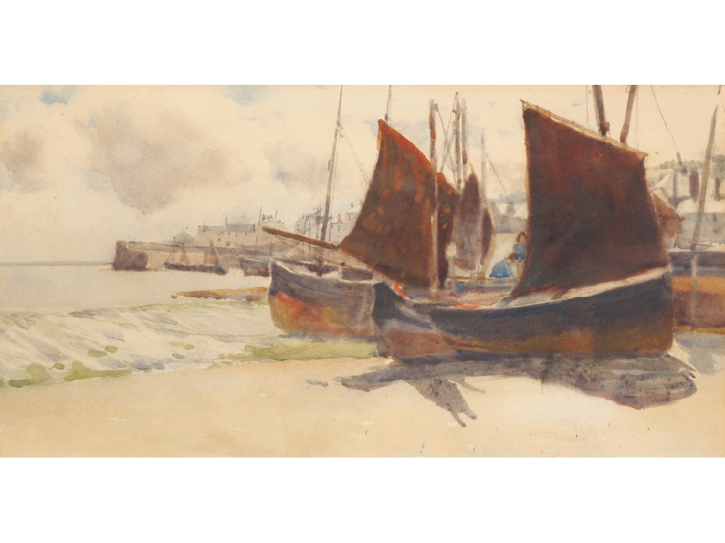 Appraisal: FOLLOWER OF HUBERT COUP Two boats in a marina watercolour