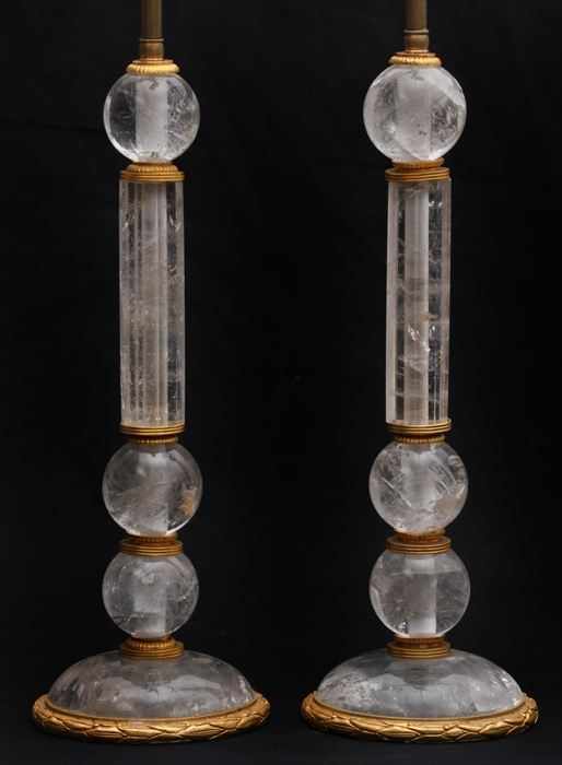 Appraisal: PAIR OF NEOCLASSICAL-STYLE GILT-METAL MOUNTED ROCK CRYSTAL LAMPS Each incorporating