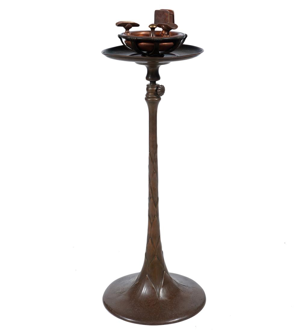 Appraisal: TIFFANY STUDIOS BRONZE ARTICHOKE ASHTRAY STANDTiffany Studios bronze ashtray stand