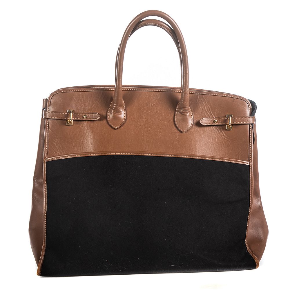 Appraisal: A Brown Leather Travel Tote Brown leather travel tote with