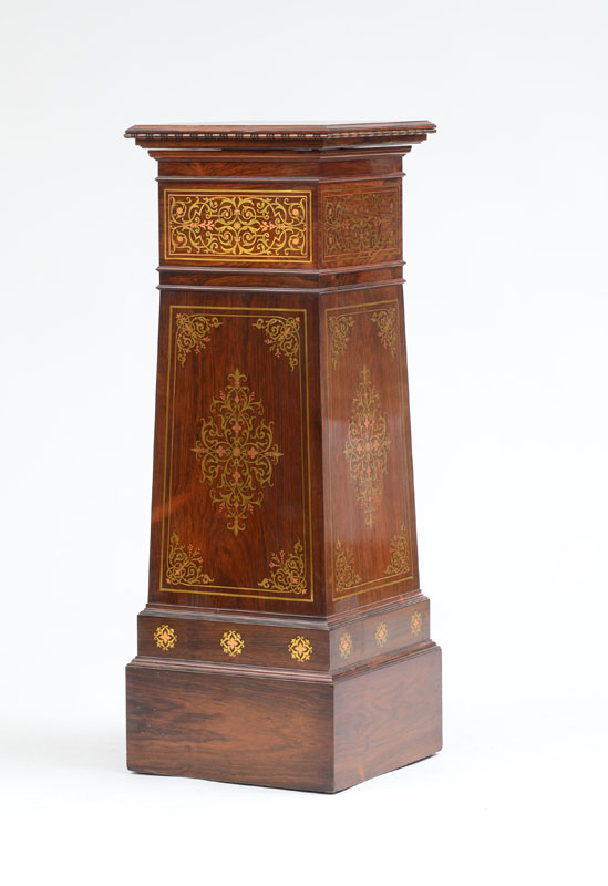 Appraisal: AESTHETIC MOVEMENT BRASS AND COPPER-INLAID ROSEWOOD PEDESTAL PROBABLY NEW YORK