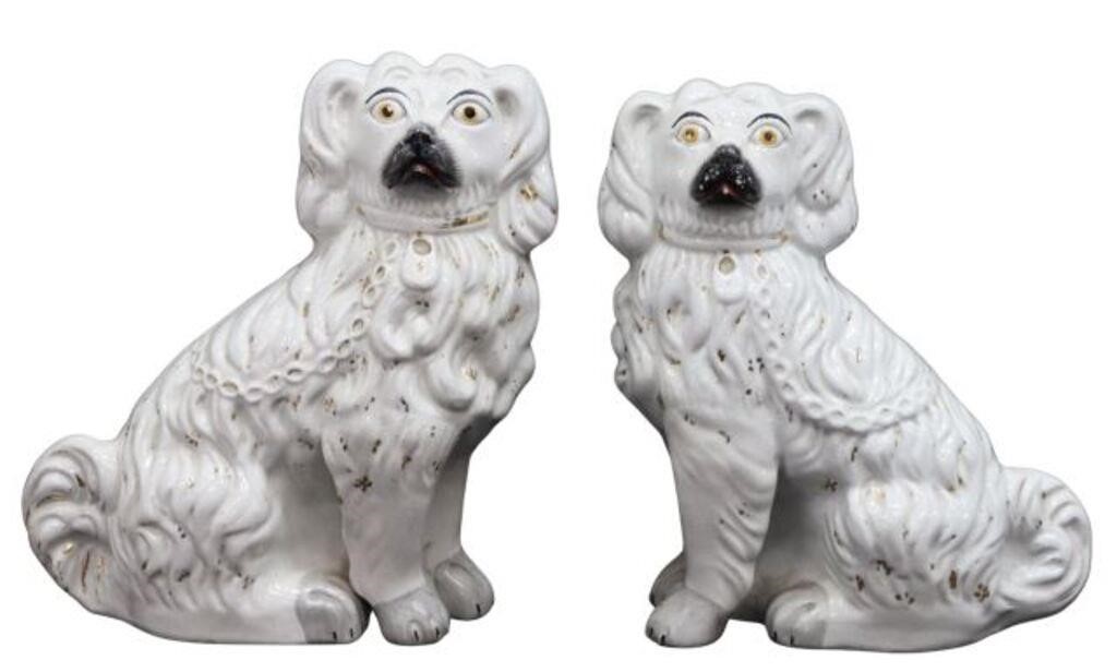 Appraisal: pair English Staffordshire mantel dogs late th c spaniels in