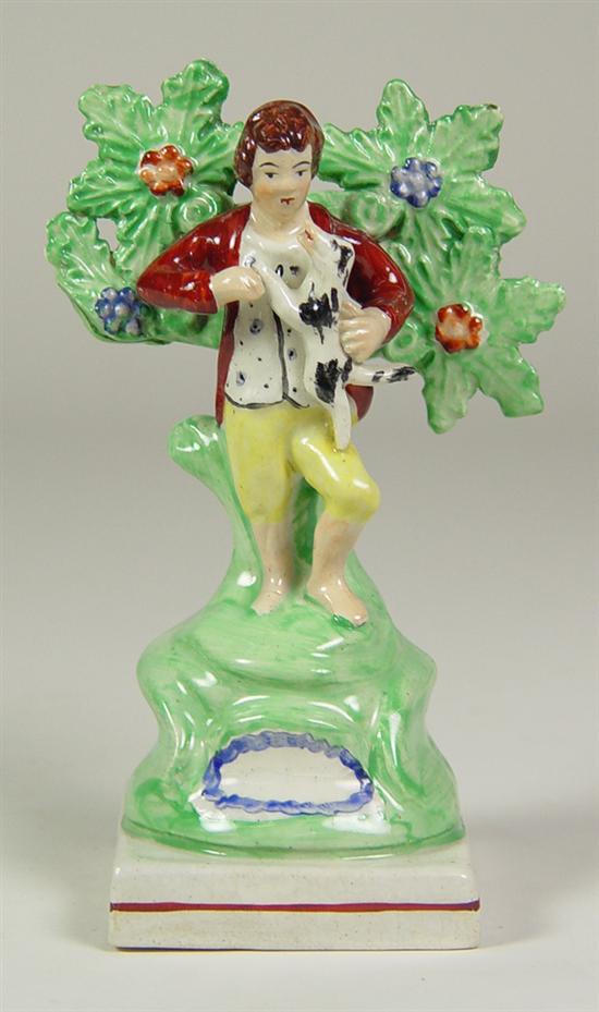 Appraisal: English Staffordshire Figurine of Boy with Dog th Century Brown