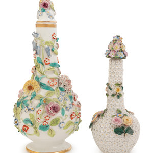 Appraisal: Two German Porcelain Schneeballen Vases Height of taller example inches