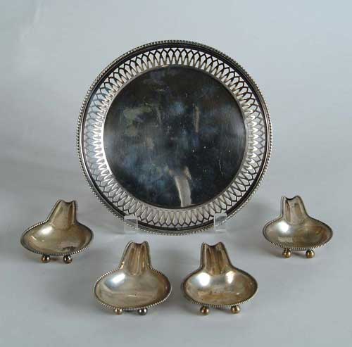 Appraisal: FOUR FOOTED STERLING SPOON RESTS TIFFANY CO SILVER PLATED ROUND