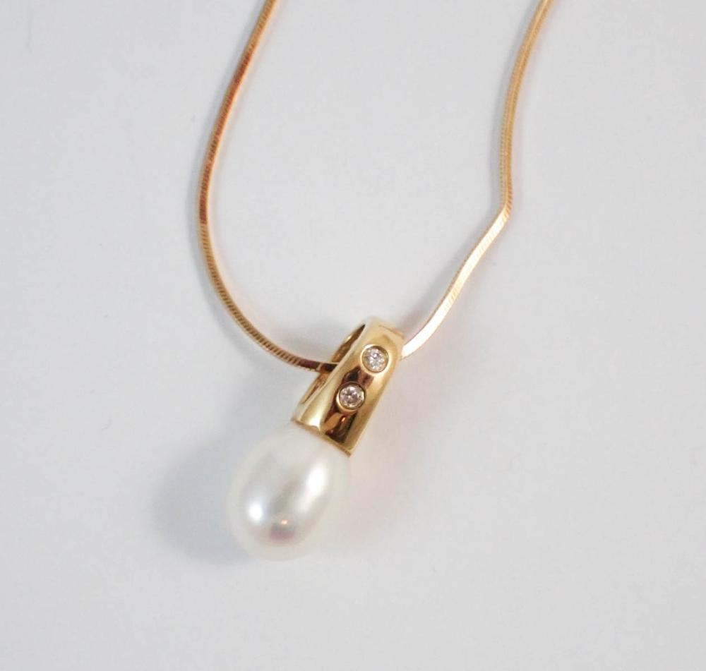 Appraisal: PEARL DIAMOND AND FOURTEEN KARAT GOLD PENDANT NECKLACE with an