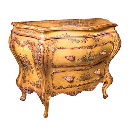 Appraisal: Italian Rococo Style Floral Painted Bombe Chest Estimate -