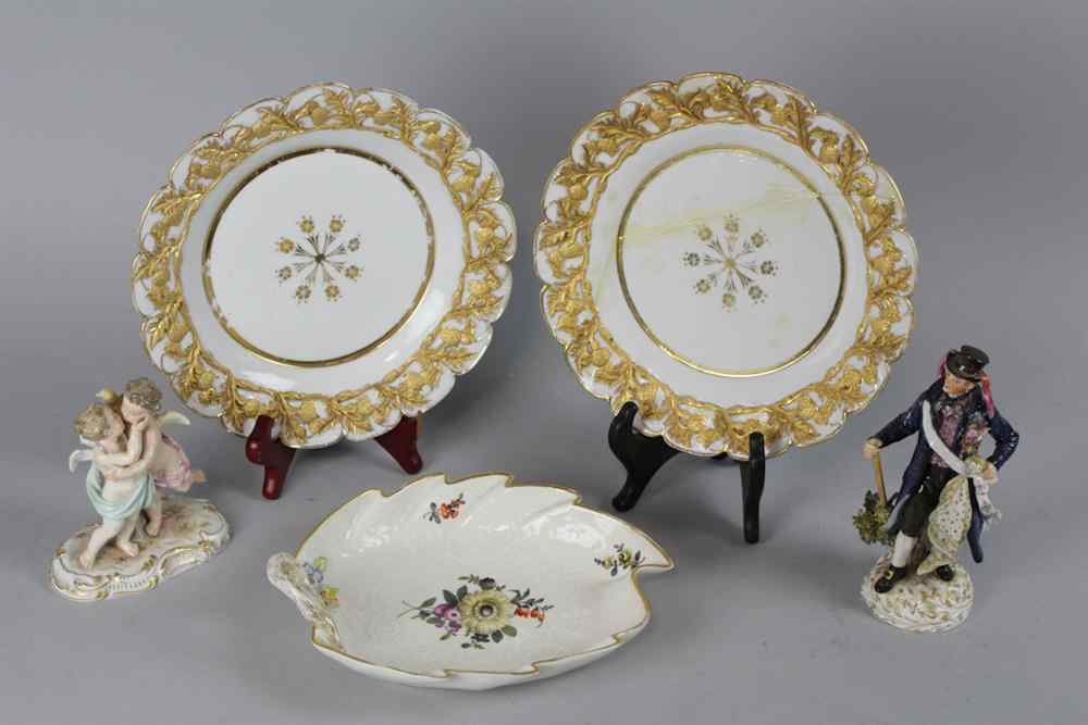 Appraisal: FIVE MEISSEN PIECES blue Crossed swords marks including a figure