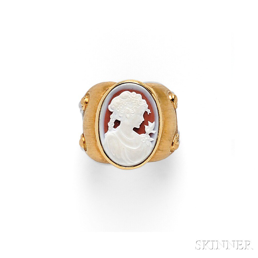 Appraisal: kt Gold and Hardstone Cameo Ring depicting a maiden with