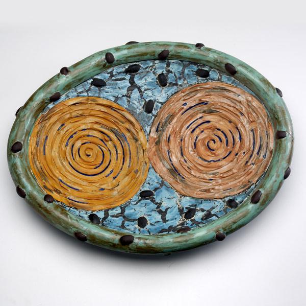 Appraisal: JAMIE WALKER Large glazed earthenware charger Double Spiral Signed and