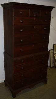 Appraisal: th c Chippendale cherry chest on chest with carved fan