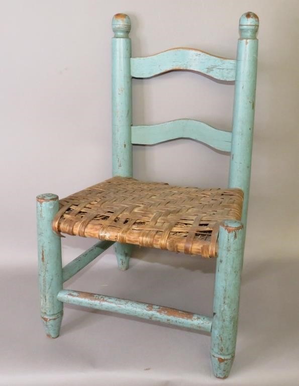 Appraisal: PA CHILD'S WALNUT LADDERBACK CHAIR WITH ROBIN EGGca th century