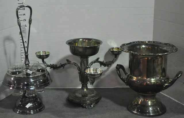 Appraisal: Three Pcs Silverplate HollowareIncluding a wine cooler urn and cruet