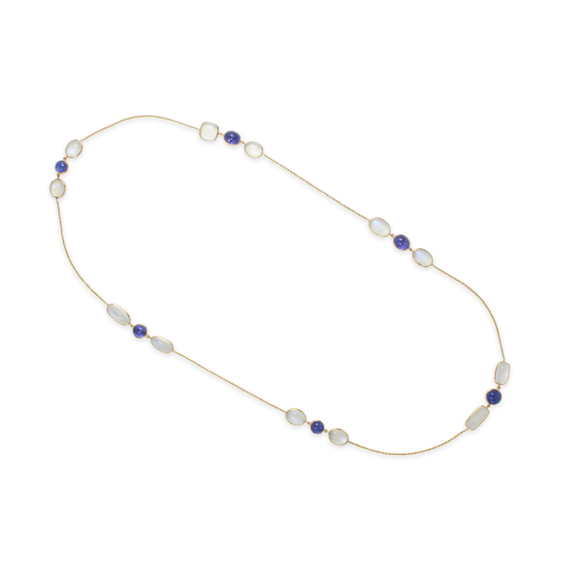 Appraisal: A MOONSTONE TANZANITE AND EIGHTEEN KARAT GOLD NECKLACE A moonstone