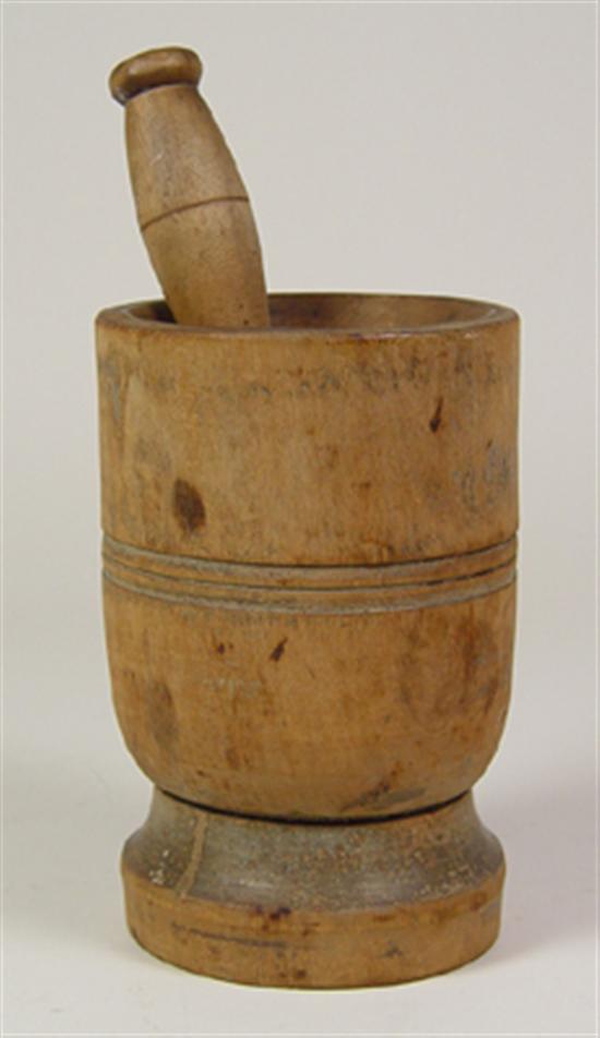 Appraisal: Turned Wood Mortar Pestle th Century Untouched dry surface high