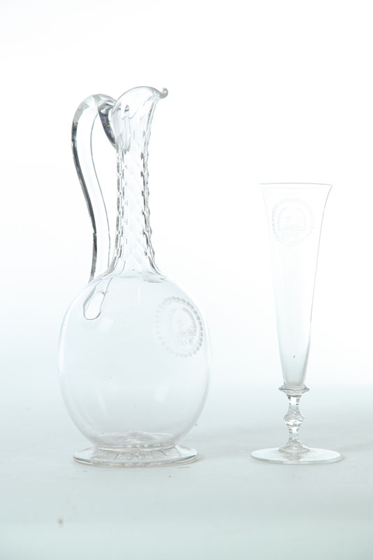 Appraisal: BLOWN GLASS EWER AND ALE GLASS American or English mid