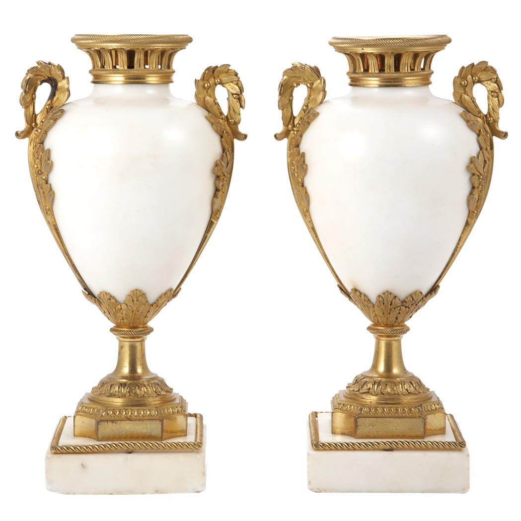 Appraisal: Pair of Louis XVI Gilt-Bronze Mounted Marble Urns Circa Each