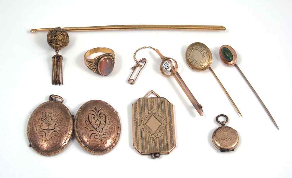 Appraisal: ANTIQUE AND PERIOD GOLD FILLED LOCKETS AND TRINKETS pieces of