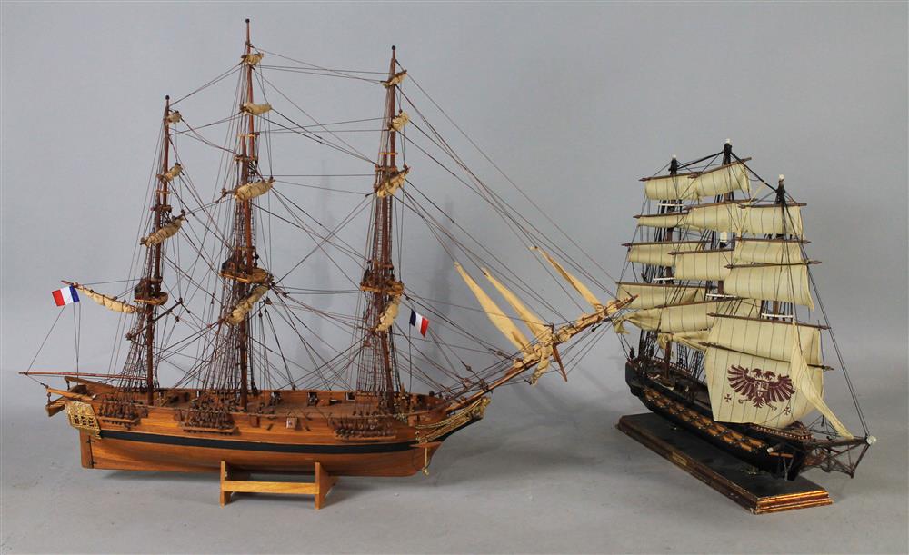 Appraisal: SHIP MODEL WITH FRENCH FLAG AND SPANISH GALLEON SHIP MODEL