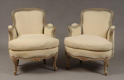 Appraisal: Pair of Louis XV-Style Painted Bergeres x x in