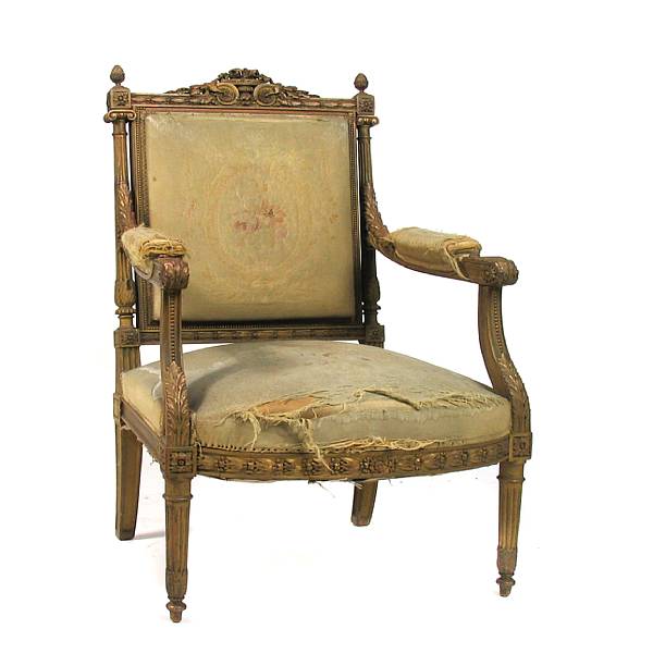 Appraisal: A Louis XVI style paint decorated fauteuil th century height