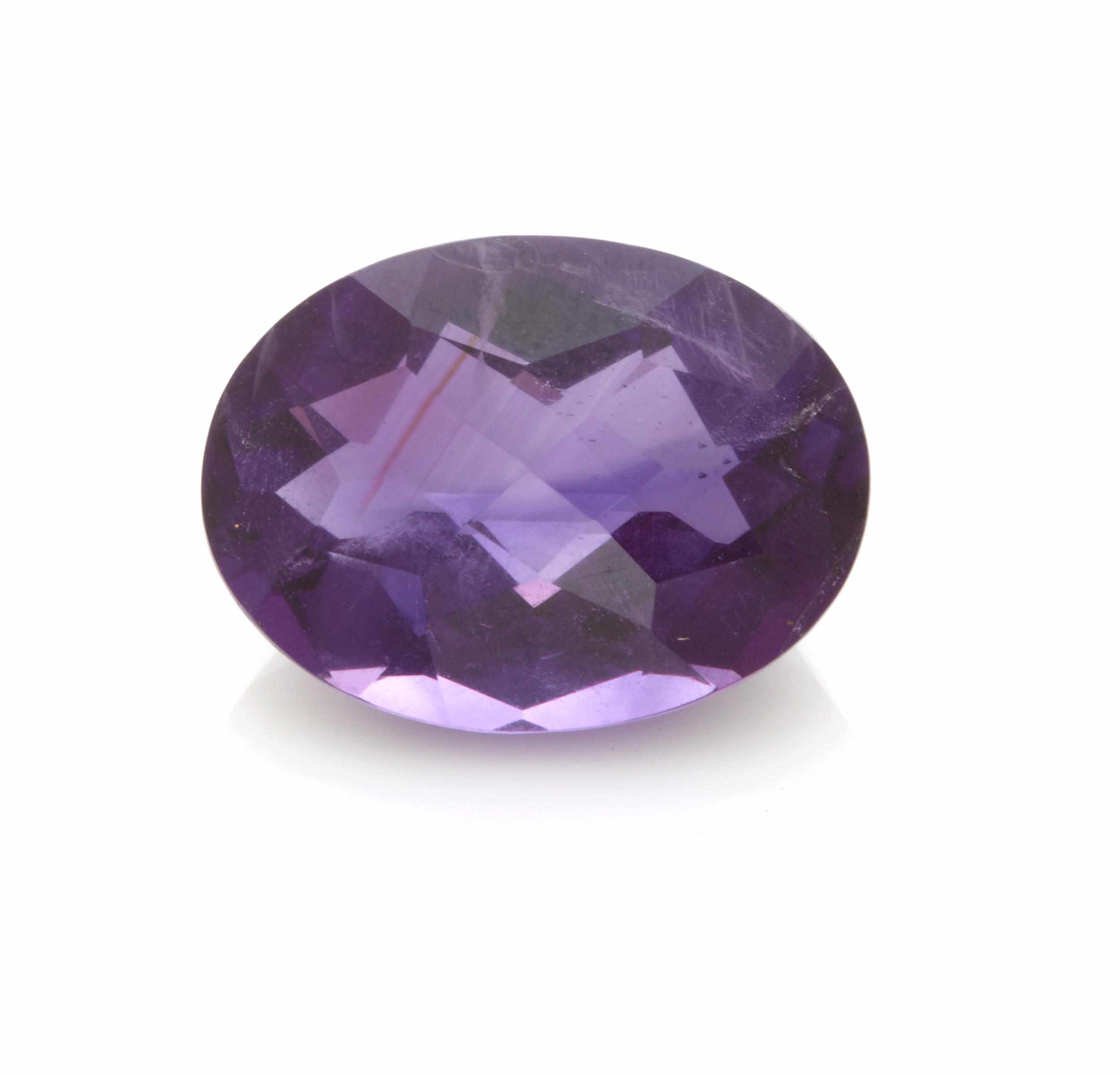 Appraisal: Amethyst Brazil Fashioned as a checkerboard oval-cut stone with deep