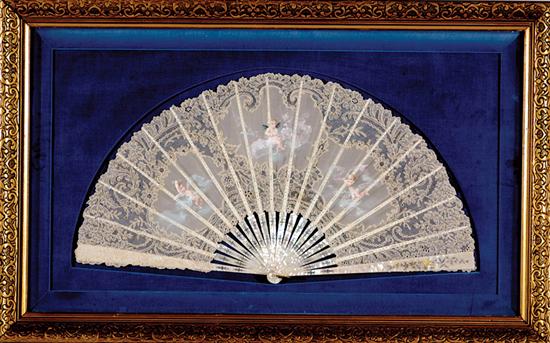 Appraisal: Lace and mother-of-pearl hand fans early th century two painted