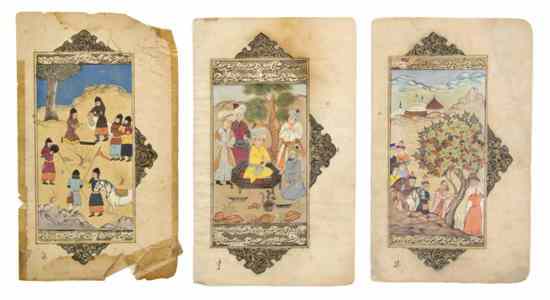 Appraisal: MANUSCRIPT PERSIAN MUGHAL MINIATURES A group of three Mughal style