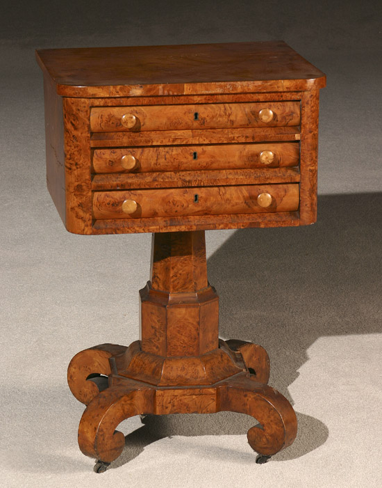 Appraisal: Classical Figured Maple Work Table New England or New York