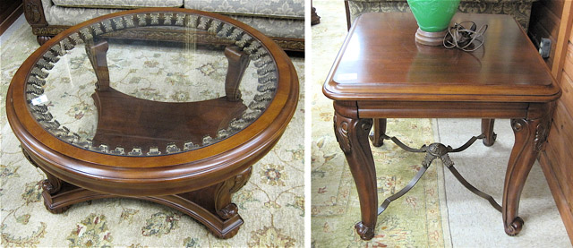 Appraisal: TWO REGENCY STYLE MAHOGANY LIVING ROOM TABLES Ashley Furniture Co