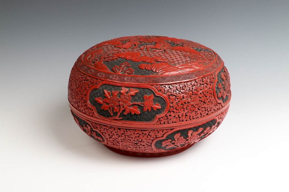 Appraisal: CINNABAR LACQUER BOX MID TO LATE QING The cover with