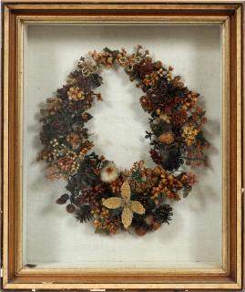 Appraisal: VICTORIAN SEED WREATH IN SHADOWBOX FRAME VICTORIAN SEED WREATH IN