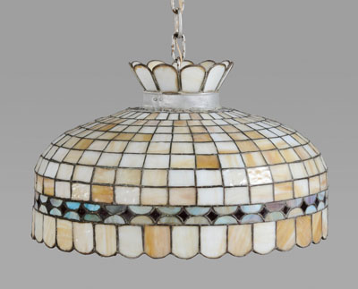 Appraisal: Stained Glass Shade domed fixture with multi-colored concentric panels petal-shaped