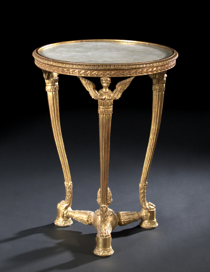 Appraisal: Empire-Style Giltwood and Marble-Top Occasional Table third quarter th century