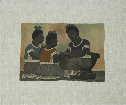 Appraisal: After Diego Rivera - Three Seated Figures Mixed media on